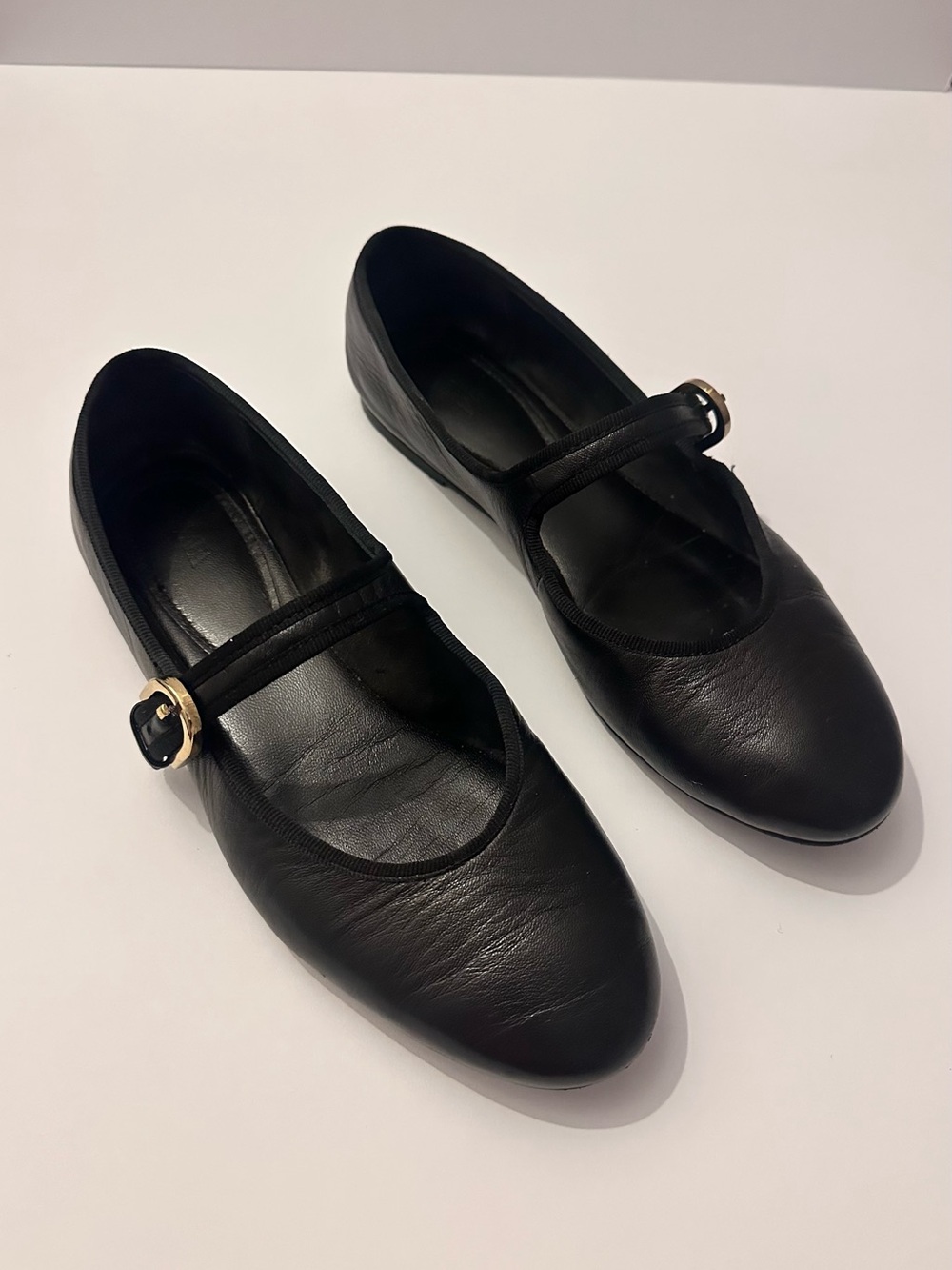 Zara Black Mary Jane Flats with Gold Buckles
